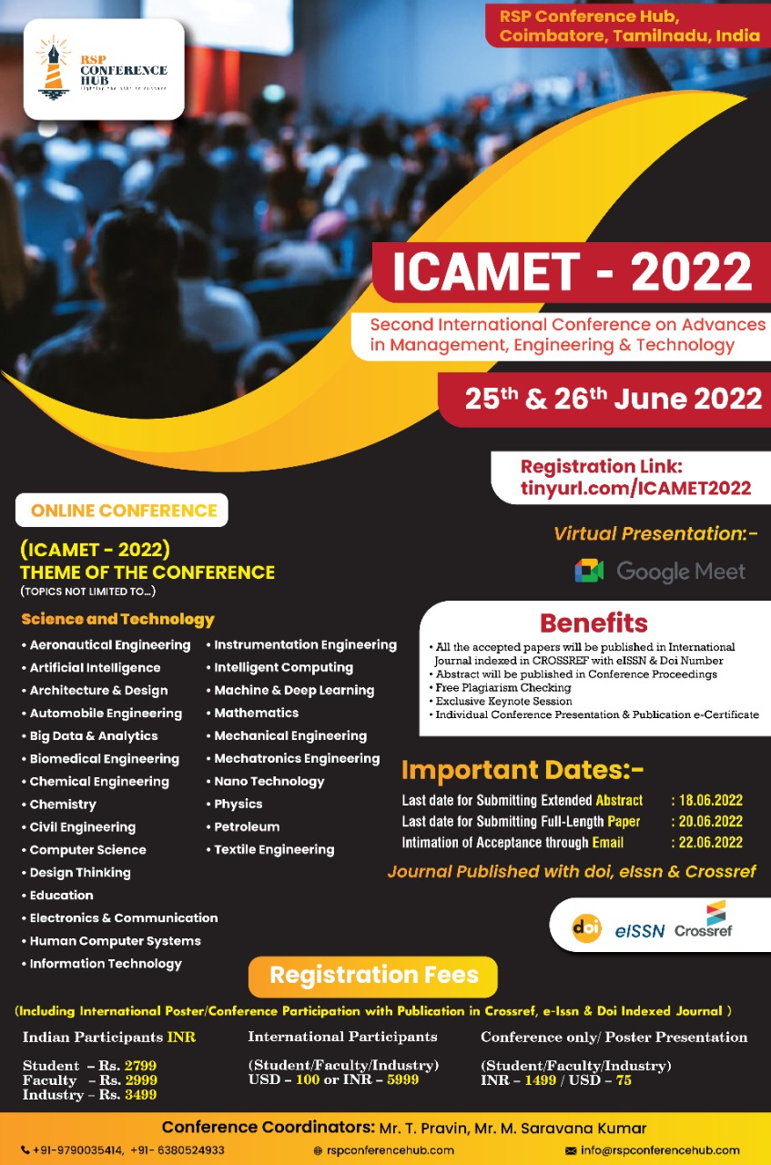 Second International Conference on Advances in Management, Engineering and Technology ICAMET 2022